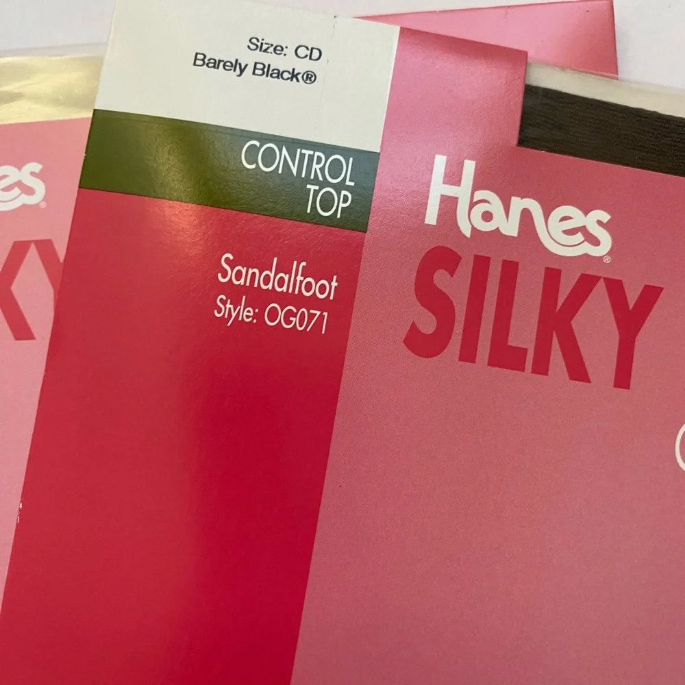 Hanes Silky Sheer Control‎ Top Sandalfoot Pantyhose Pearl Barely Black CD